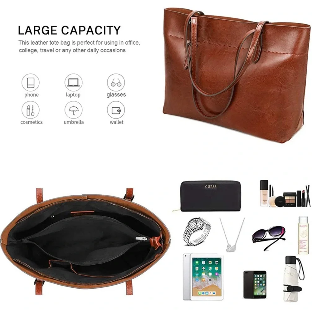 Kattee Vintage Genuine Leather Tote Shoulder Bag for Women Satchel Handbag
